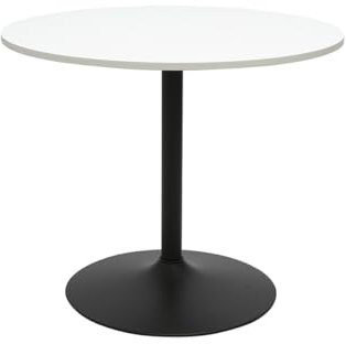 Miliboo Esstisch, rund, Weiß und Metall, Schwarz, Durchmesser 90 cm, Calista