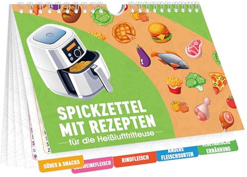Nearockle Airfryer Neulinge Zubehör Spickzettel für Temperatur,Dauer, Hitze, Mengen und Schnitte,Magnetisch Spickzettel Heißluftfritteuse Zubehör Air Fryer (Kein Haken, Orangegrün)
