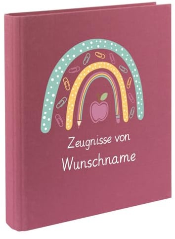 Personalisierte Zeugnismappe Ordner A4 für Zeugnisse – mit Wunschname & Schul-Motiv – Geschenk zur Einschulung, Schulabschluss oder erstem Zeugnis