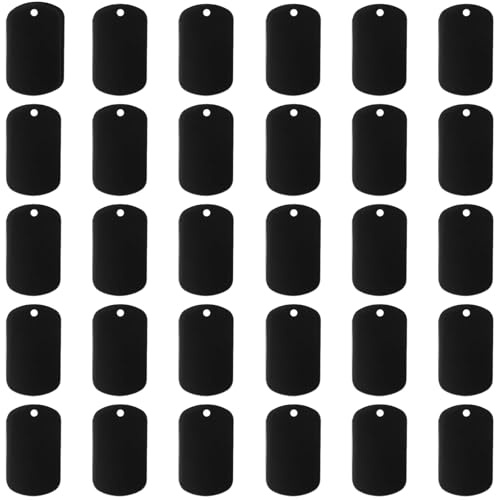TRACOMPAN 30Pcs Black Aluminium Blank Dog Tags with Hanging Holes - Rectangle Metal Stamping Blanks for Laser Engraving Stamping DIY Keychain Necklace Bracelet Pendant Charm Craft Making
