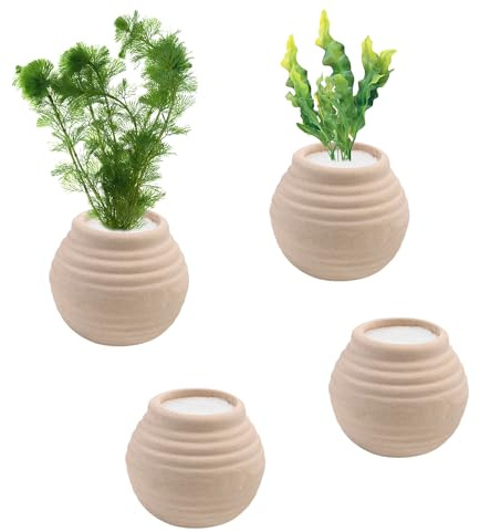 QoTang 4 Sets Wasserpflanzen Fixed Ring,Aquarium Mini Keramikgefäß mit Schwamm Aquarium Filter Ringe Wasserflora Landschaftsbau Dekoration Fisch Tank Zubehör,4x4cm (Weiß)