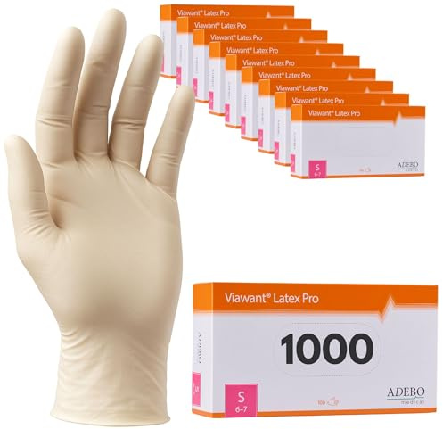 Latexhandschuhe 1000 Stück | S | Puderfreie Latex Handschuhe Weiß | Texturiert, reißfest & elastisch | Untersuchungshandschuhe Einweg für Pflege & Kosmetik | Gr. XS, S, M, L, XL