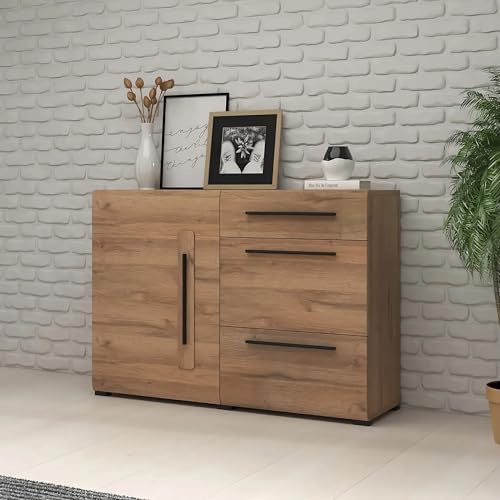 Arthauss Tulsa Oak Grandson Sideboard Cabinet – W120 x H86 x D39 cm | Spacious Storage with Drawers & Shelved Compartment