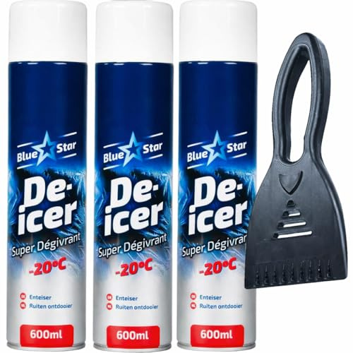 AXpower Inspirational Technology Empowering People Car De-Icer Spray 600ml – Pack of 3 with Ice Scraper | Fast-Acting Windscreen & Window Ice Melt | Winter Frost Remover Spray for Vehicles
