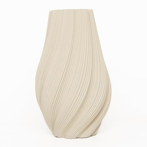 NIC’BRUX® Design Vase 22 cm aus PLA mit herausnehmbarem Glaszylinder – Moderne gedrehte Deko-Vase – wasserfest für frische Blumen & Trockenblumen – Skandi Wohnaccessoire (Creme)