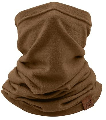 ACUSHLA Merino Wool Neck Gaiter, Ski Mask Neck Warmer Unisex, Dark Camel