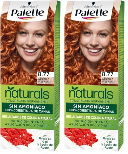 Schwarzkopf Palette Naturals Color Creme - Tono 8.77 cabello Cobrizo Intenso - Coloración Permanente – Óptima cobertura de canas – Colores naturales (Paquete de 2)