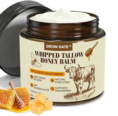 Beef Tallow Skin Care, Tallow and Honey Balm for Women & Men | 100% Organic Grass-Fed Tallow Face Cream, Face & Body Deeply Nourishing , Suitable for All Skin Type