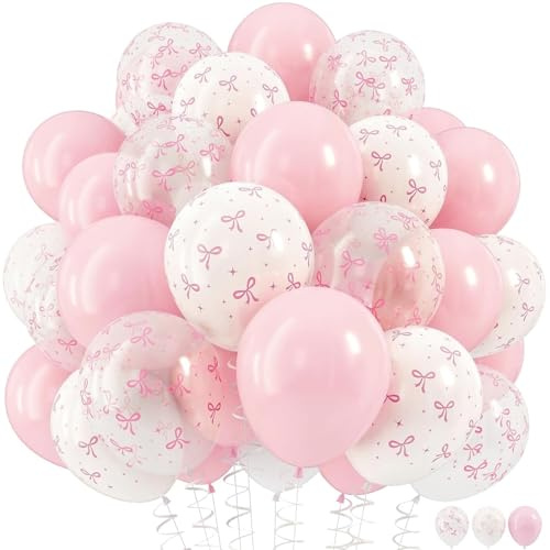 Koboko Schleifen Deko Luftballons Rosa Weiß, 30 Stück Weiß Rosa Luftballons Schleifen Deko Geburtstag, Ballons Pink Schleife Geburtstag Deko, Schleife Luftballon Girlande für Babyparty Hochzeit Deko