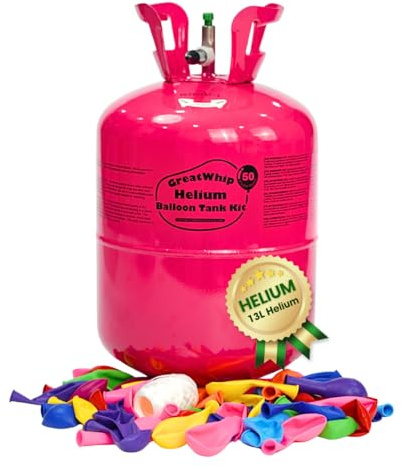 Helium Balloon Canister Disposable, Fills 50 x 9 Inch Latex Balloons, Large Helium Tank for Balloons, Portable Home Use for Parties Decoration, Inc. 50 Latex Balloons and Ribbon