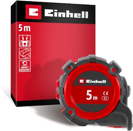 Einhell Bandmaß, 5 m | Autolock | Nylonbeschichtung | Magnet-Endhaken | doppelseitige Skalierung | stoßfestes Gehäuse