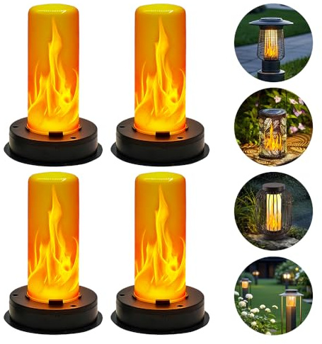Wxeadu Solar Lights Replacement Top, Replacement Solar Panels for Garden Lights, 8.5cm Replacement Solar Light Parts for Lantern , Replacement Flame Bulb for Garden, Patio, Camping Decor (4)