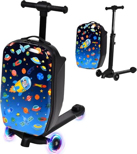 Scooter Koffer, 37L Kinderkoffer mit Roller, Kinderkoffer Handgepäck, Reisekoffer Kinder, Reisetasche Kinder mit Rollen, Abnehmbarer Rucksack & Trolley, Hartschalenkoffer Kinderreisetasche für Kinder