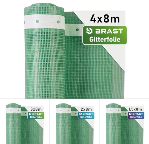 BRAST Gitterfolie Gewächshausfolie 250 g/m² | 20 Größen | Breite: 1,5–4m | Länge: 5–15m | Grün | verstärkter Nagelrand | UV-beständig lichtdurchlässig witterungsbeständig wasserdicht | 4x8m