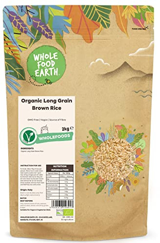 Wholefood Earth Organic Long Grain Brown Rice 2kg GMO Free | Vegan | Source of Fibre | Certified Organic