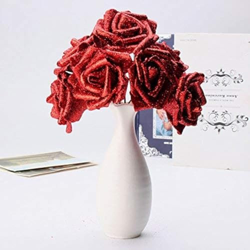 Tutoy 7Pcs Artificial Bouquet di Schiuma Glitter Artificiali Fiori Matrimonio Nuziale Partito Decor DIY Rose - Rosso