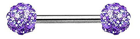 beyoutifulthings KRISTALL-Kugeln Brustwarzen-Piercing Intim-Piercing Brust-Piercing Nippel-Piercing Edelstahl ZIRKONIA TANSANIT 1,6mm 14mm