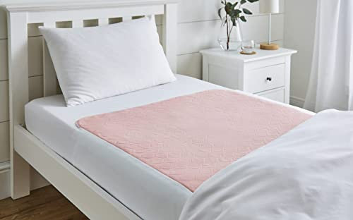 1x Drylife Super Absorbent Washable Single Bed Protector Pad with Tucks | Thin Reusable Incontinence Bedding Protection, Comfortable & Durable - Pink - 85cm x 90cm