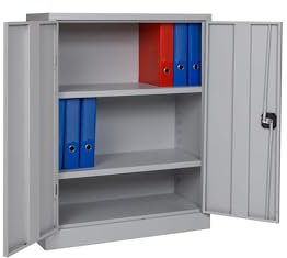 furni24 DD1079326grA Aktenschrank, Legierter Stahl, Grau RAL 7035 Pulverbeschichtet, 100 cm H x 80 cm B x 38 cm T