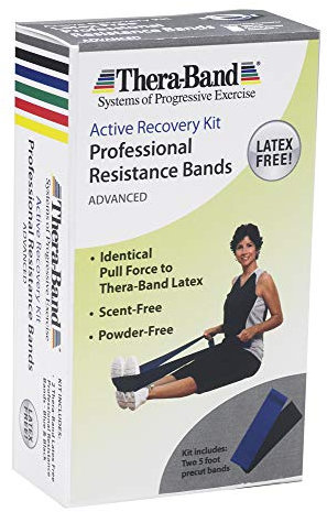 TheraBand Resistance Bands Set, Professional Non-Latex Elastic Band For Upper & Lower Body Exercise, Strength Training without Weights, Physical Therapy, & Pilates, Silver & Blue & Black, Advanced