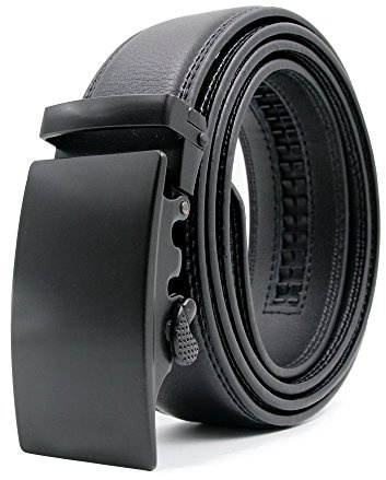 Dee Plus Herren stellbarer schwarz Ledergürtel,Herren Gürtel Leder Schwarz Leder 3.5cm Breitem, Automatik Schnalle Jeansgürtel Herren Ledergürtel | Geschenkbeutel