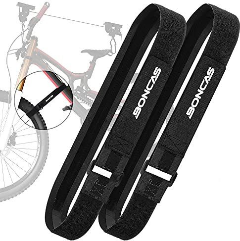 Boncas Lot de 2 Sangles réglables pour Porte-vélos de 61 cm avec poignée en Gel innovante pour empêcher la Roue de vélo de Tourner – Noir