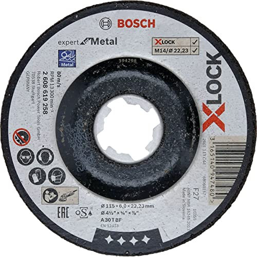 Bosch 1x PRO Metal Longlife Grinding Disc for Small Angle Grinder and X-Lock, M14/22.23mm (for Steel, Ø 115 mm, Professional Accessory Small Angle Grinder)