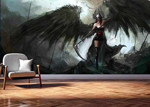 Vlies Tapete Poster Fototapete Fantasy Dunkle Mächte schwarze Kriegerin Sense Farbe color, Größe 200 x 100 cm