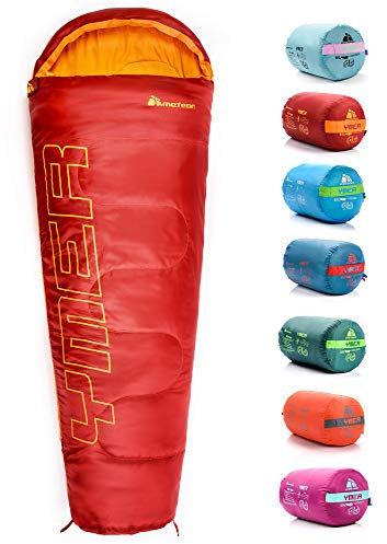 meteor Premium Kinder-Schlafsack Sommer Ultraleicht Hüttenschlafsack Komfortbel Jugendliche Camping Deckenschlafsack Leicht Herbst inlett Schlafsack kleines Baby mini Sleeping Bag (Rot/Orange)