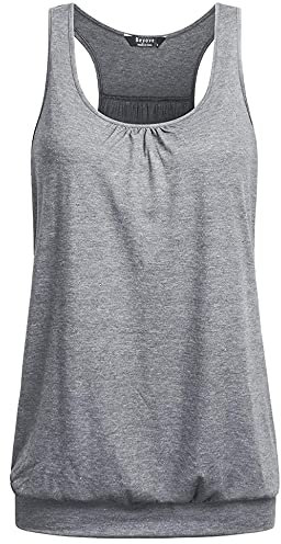 UNibelle Tank Top Damen Yoga Shirt Lauf Sporttop Unifarben Tanktop Ärmellos Racerback Fitness Oberteil, Hellgrau, XXL