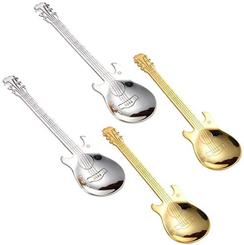 Cuillère De Guitare Cuillère À Café De Guitare Cuillère À Café Musicale en Acier Inoxydable Ensemble De Cuillère De Guitare De Bande Dessinée en Acier Inoxydable Cuillère À Café pour La Maison Bar