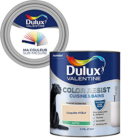 Ma Couleur Sur-Mesure par Dulux Valentine – Peinture Intérieure Murs, Plafonds, Boiseries - Palette Intemporelle, Cuisine & Bain Satin, Coquille d'Œuf , 0,75 L