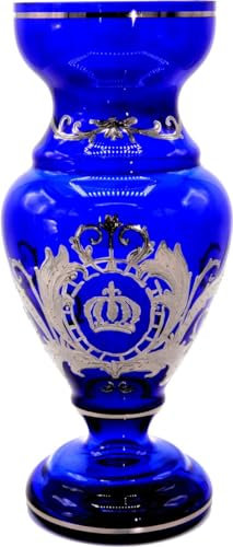 Pompöös by Casa Padrino Luxus Pokal Vase mit edler Platin Beschichtung Blau/Silber Ø 14 x H. 30,5 cm - Pompööse Blumenvase designed by Harald Glööckler