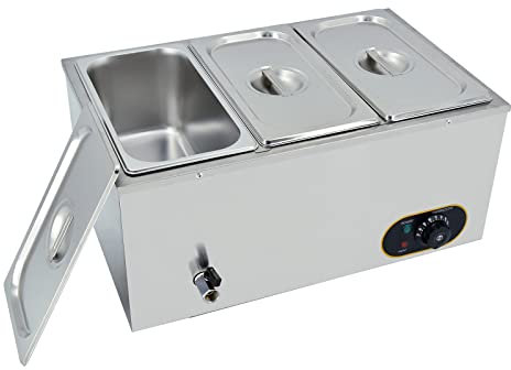 MOOTACO Bain Marie Électrique en Acier Inoxydable 1500W, 3X 1/3 GN Récipients avec Couvercle,Température réglable 30°C - 85 °C, Chauffe-Plats Buffet