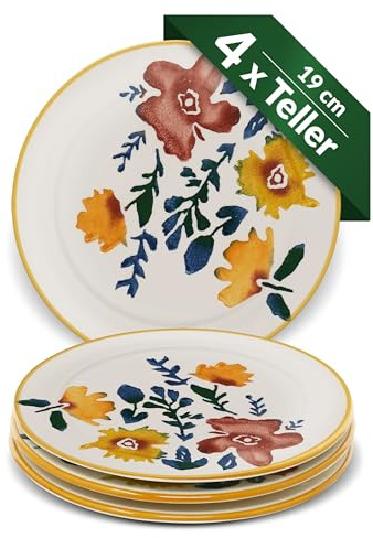 Lashuma Lot de 4 assiettes rondes en céramique pour fête des fleurs, 19 cm de diamètre