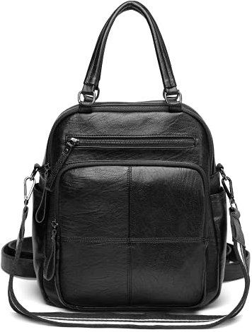 Damen Rucksack Schultertasche Leder 3 in 1 als Fashion Backpack Umhängetasche Handtasche, Elegant Wasserdicht Große Lederrucksack Leichte Mode Mehrere Taschen Passend für Arbeit Schule Reise