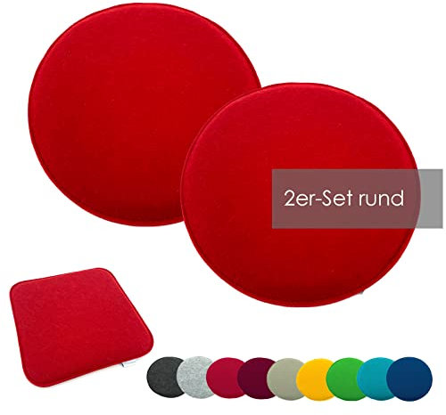 heimtexland ® 2er Pack Sitzkissen Filz Stuhlkissen Bodenkissen Polster Stuhlauflage Indoor Outdoor Kissen rund Typ631 Filzkissen rot 35x35 cm 2 Stück