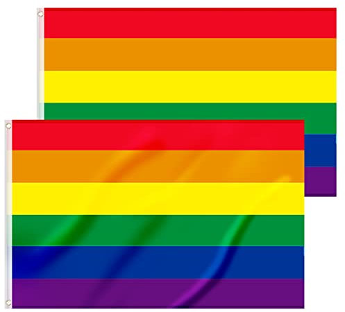 2 Stück LGBTQ Flagge - 90 x 150 cm Regenbogen Flagge mit Messing-Ösen - Lebendige Farbe Pride Flag Kann Drinnen und Draußen Verwendet Werden