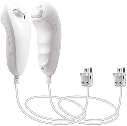 2 pezzi Wii Nunchuck Controller, Classic Retro Joystick Gamepad di ricambio compatibile con Wii Wii U, controller di gioco sinistro e destro, colore: bianco/bianco