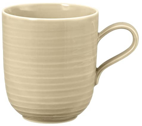 Seltmann Weiden Terra Kaffeebecher, 400 ml, Henkelbecher mit spiralförmigem Relief, Spülmaschinen- und mikrowellenfest, Porzellan, Sandbeige