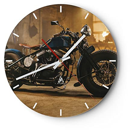 Orologio da Parete in Vetro Harley-Davidson moto motore 40x40cm Piccolo Moderno Orologio da Muro Per Casa Cucina Soggiorno Silenzioso Wall Clock Decorazione Orologio da Appendere - C3AR40x40-4233