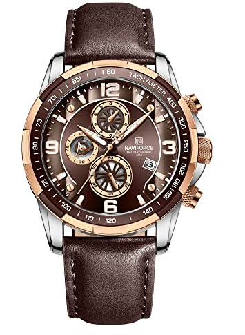 Naviforce Sportuhren für Herren, analog, Quarz, Chronograph, Lederarmband