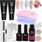 EBANKU Poly Nail Gel Kit, Clear and Light Pink Nail Extension Gel Builder Gel Kit with Lamp False Nail Tips Slip Solution, Complete Poly Gel Beginner Starter Kit for DIY Manicure Home Women Gift