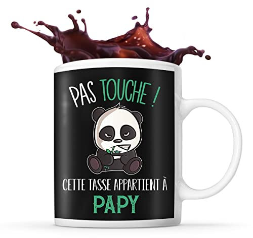 Planetee Tasse noir Pas Touche Panda Papy | Mug original pour grand-père idéal pour cadeau de noël, anniversaire et fête des pères