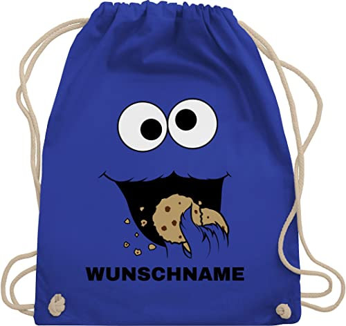 Turnbeutel Rucksack - Karneval Accessoire Fasching - Keks Monster Kostüm mit Name - Unisize - Royalblau - fünfte jahreszeit krümel turnsack beutel & cookie baumwolle stoffbeutel für kinder