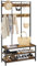 Yaheetech Large Coat Rack Stand, Hall Tree with 24 Hooks and Shoe Bench, 3-in-1 Design,Free Standing Clothes Hat Rack with Metal Frame for Hallway Entryway Living Room, Rustic Brown and Black