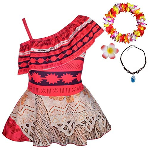 Lito Angels Vaiana Badeanzug Einteiler mit Zubehör für Kinder Mädchen, Bademode Schwimmkleid Sommer Strand, Größe 9-10 Jahre 140