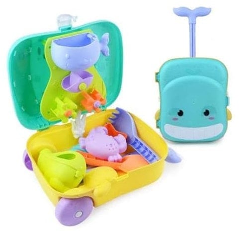 Cefa Toys Trolley de Playa Bio.Juguete Hecho con Material bioplástico y ecosostenible a Partir de Paja de Trigo. Incluye, maletín, Molino Giratorio, rastrillo, Pala, regadera y 4 moldes de Arena