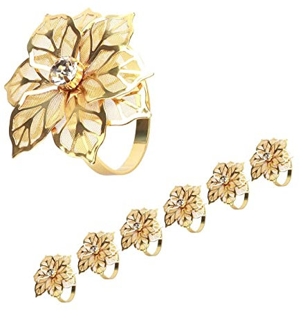 CHAMEEN Serviettenringe Blumen Serviettenringe Gold 6 Stück Esstisch Dekoration für Christmas Wedding Hotel Banquet Restaurant Gold 6 Stück