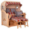 MR. DEKO Strandkorb Baltikum Teakholz XL Volllieger Strandstuhl PE Geflecht Shell Teak Bullauge anthrazit inkl. 4 Kissen - Wechselpolster - Strandkörbe Garten, Wintergarten, Terrasse (Dessin 584)